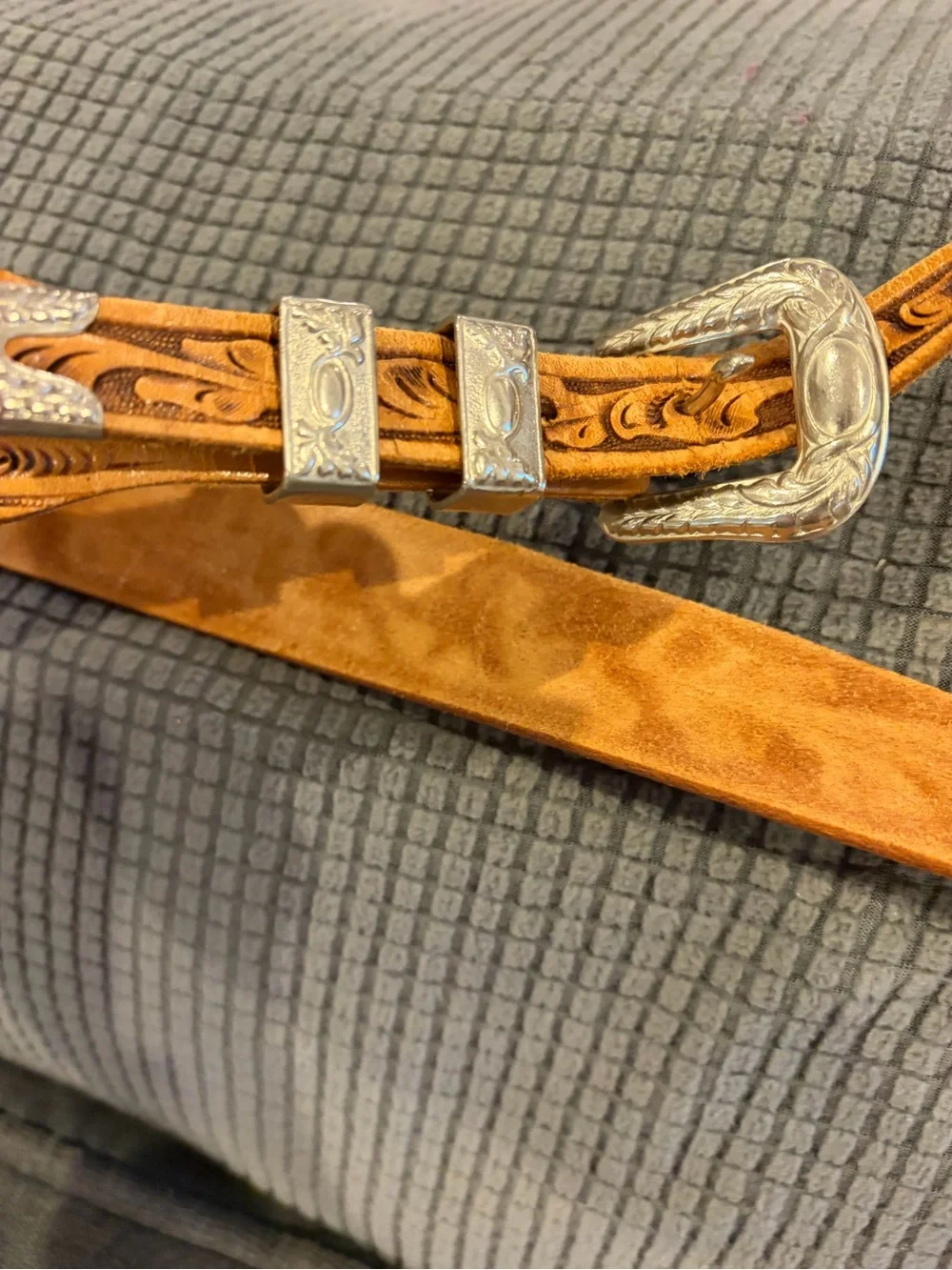 Chambers Brown/Tan Hand Tooled Leather Western Belt Silver Buckle Size 36 NWOTS!